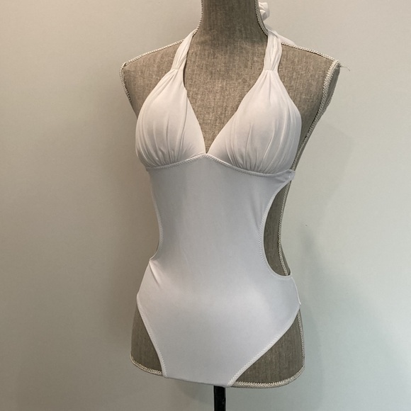 White Side Cut Outs One Piece Swim Suit - Picture 9 of 16